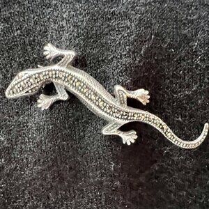 Vintage 925 Sterling Silver Marcasite Lizard/Gecko Brooch Pin